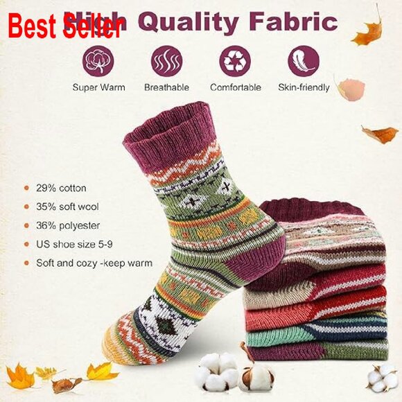 Wool Blend Socks 5-Pair Pack Cozy Thick Warm Winter Calf Length - Picture 6 of 8